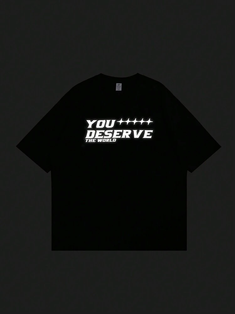 ผู้ชาย เสื้อยืด กราฟิก สโลแกน - สีดำ - ดู 1