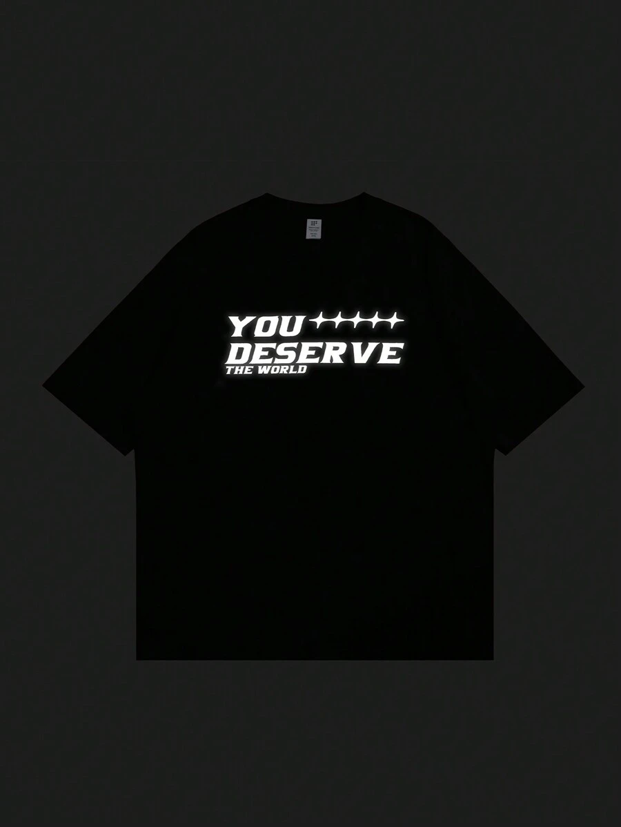 男士標語圖案T恤 - 黑色 - 查看 1