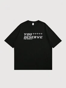 男士標語圖案T恤 - 黑色 - 查看 3