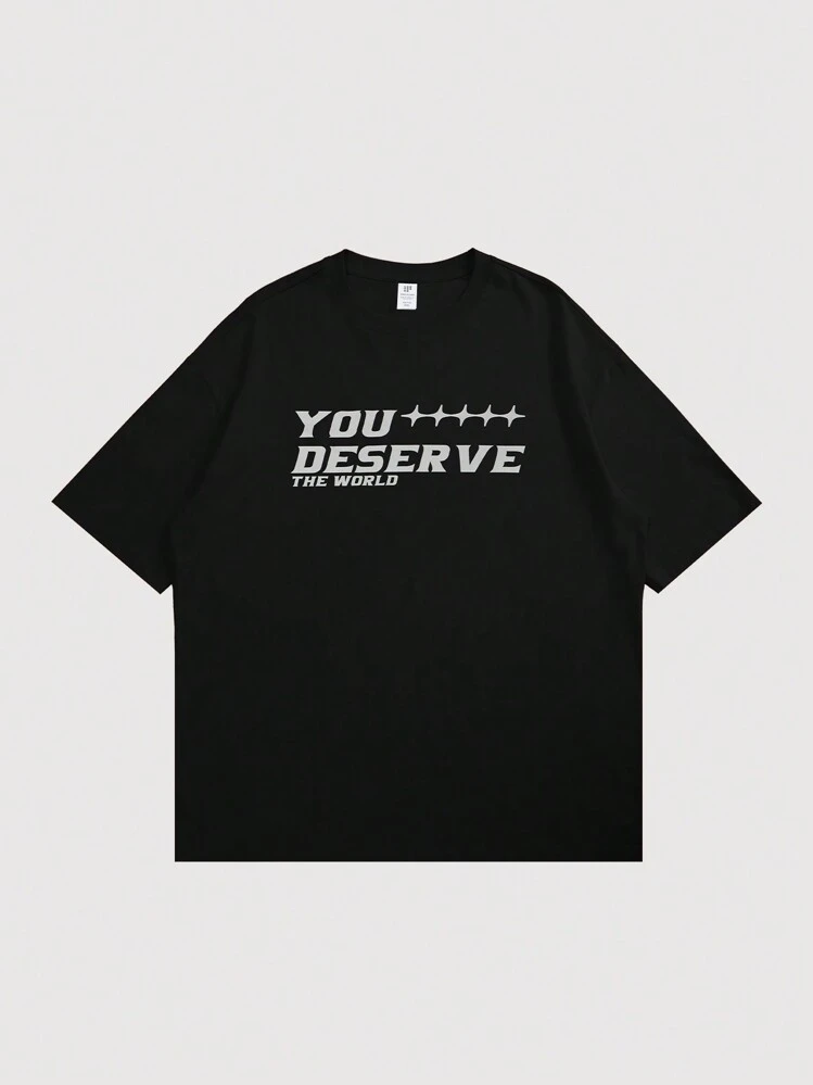 ผู้ชาย เสื้อยืด กราฟิก สโลแกน - สีดำ - ดู 3