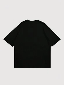 男士標語圖案T恤 - 黑色 - 查看 2