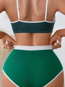 Letter Graphic Contrast Binding Panty Sports