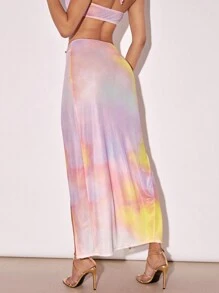 SHEIN BAE 紮染環鏈高衩半身裙 - 彩色 - 查看 2