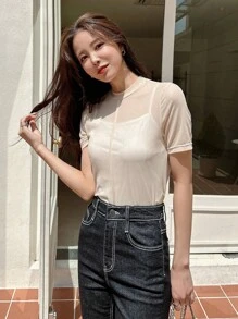 DAZY Áo nữ cắt màu trơn Giải trí - Màu be - Xem 3