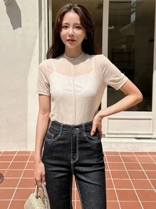 DAZY Áo nữ cắt màu trơn Giải trí - Màu be - Xem 6