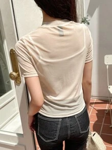 DAZY Áo nữ cắt màu trơn Giải trí - Màu be - Xem 8