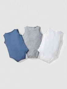 Baby Boy 3pcs Summer Casual Solid Color Sleeveless Romper