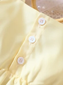 女嬰印花吊帶連衣裙 - 黃色 - 查看 5