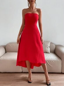 SHEIN Holidaya Solid Tube Dress - Red - View 4