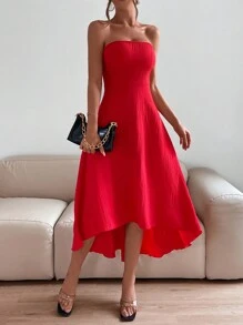 SHEIN Holidaya Solid Tube Dress - Red - View 5