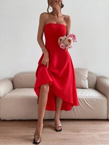 SHEIN Holidaya Solid Tube Dress - Red - View 6