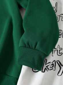 SHEIN EZwear 卡通圖案加絨內裏運動衫 - 墨綠色 - 查看 4