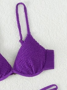 Solid Underwire Tie Side Bikini Set For Summer Beach - Purple - View 3