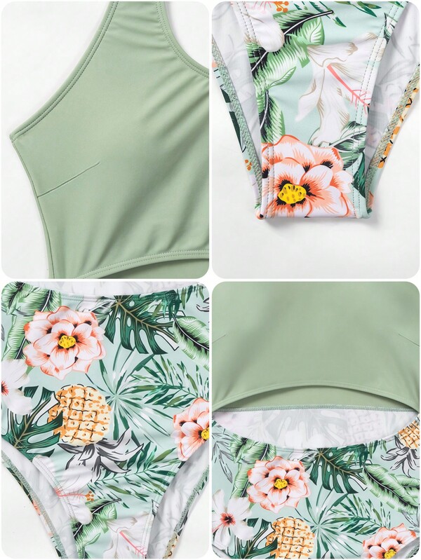 SHEIN DD+ Tropical Print Cut Out One Piece Swimsuit SHEIN UK