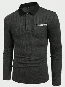 Manfinity VCAY Men Contrast Collar Polo Shirt - Dark Grey - View 1