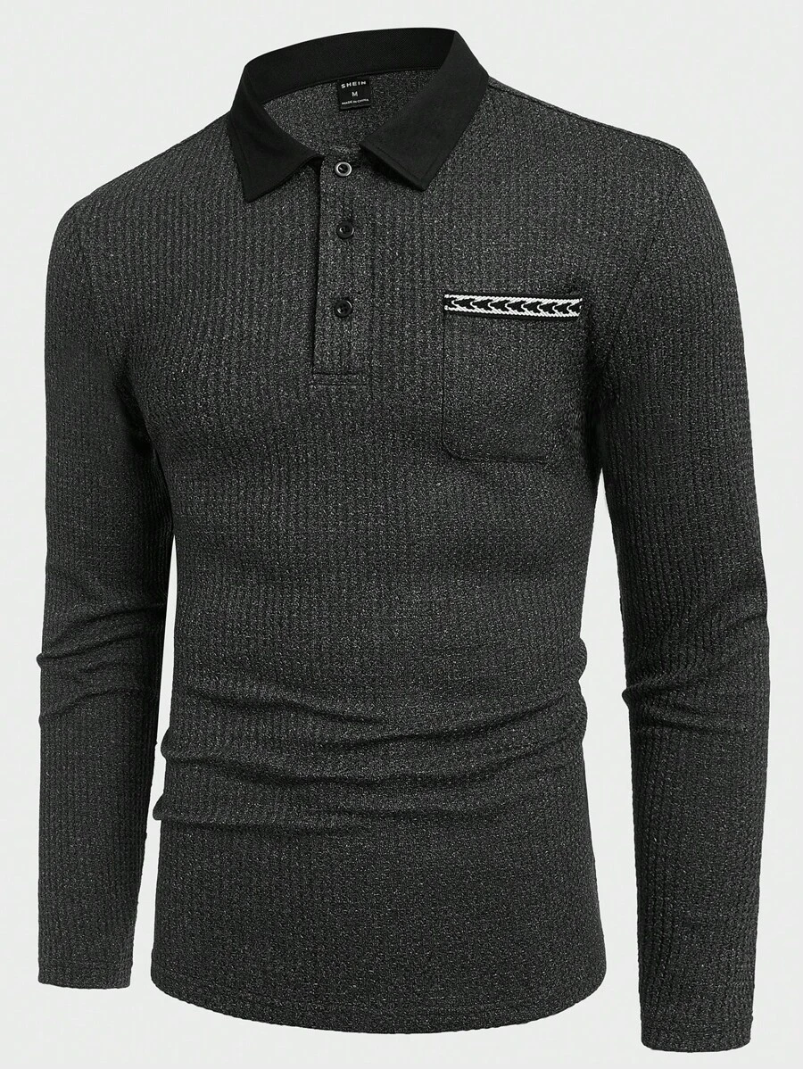 Manfinity VCAY Men Contrast Collar Polo Shirt - Dark Grey - View 1