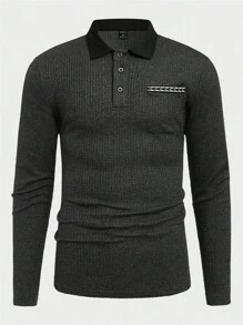 Manfinity VCAY Men Contrast Collar Polo Shirt - Dark Grey - View 5