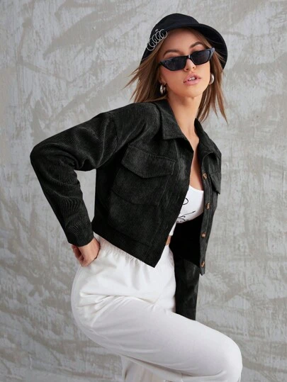 Aidyla 翻蓋口袋前紐扣燈芯絨夾克