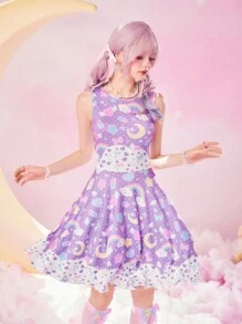ROMWE Kawaii Cartoon Graphic Dress - Purple - View 1