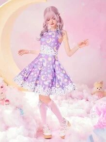 ROMWE Kawaii Cartoon Graphic Dress - Purple - View 2