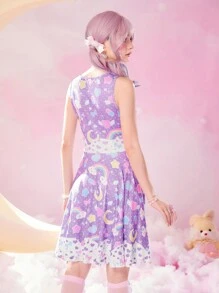 ROMWE Kawaii Cartoon Graphic Dress - Purple - View 4