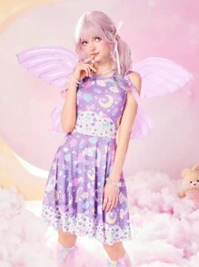 ROMWE Kawaii Cartoon Graphic Dress - Purple - View 5
