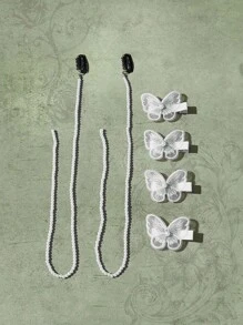 ROMWE Fairycore 4pcs NỮ Loại bướm & Đồ trang trí Ngọc Trai giả Kẹp tóc da cá sấu & 2 Miếng Ngọc trai giả Đính cườm Kẹp tóc - trắng - Xem 1