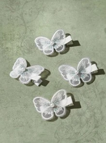 ROMWE Fairycore 4pcs NỮ Loại bướm & Đồ trang trí Ngọc Trai giả Kẹp tóc da cá sấu & 2 Miếng Ngọc trai giả Đính cườm Kẹp tóc - trắng - Xem 2