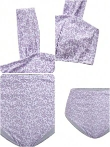 SHEIN Swim 碎花高腰比基尼套装，适合夏季海滩度假 - 彩色 - 查看 5