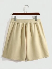 Manfinity EMRG 男士表情和字母圖案腰部抽繩短褲 - 卡其色 - 查看 2