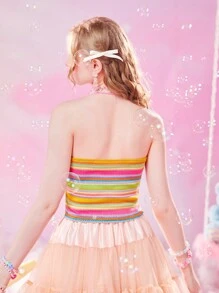 ROMWE Kawaii Striped Heart-ring Detail Halter Top - Multicolor - View 3