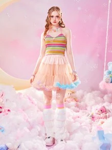 ROMWE Kawaii Striped Heart-ring Detail Halter Top - Multicolor - View 7