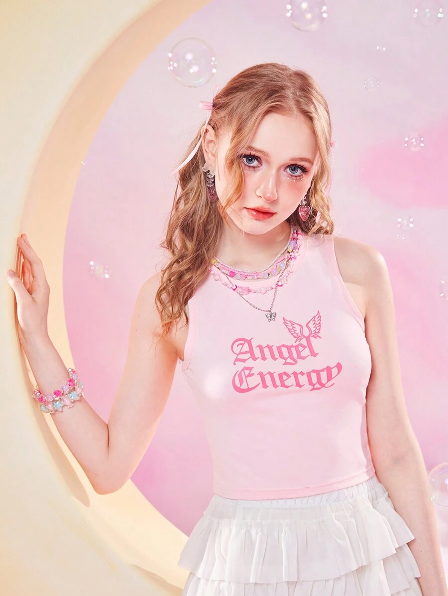 Amelia Deacon Hunt Top tank con estampado de letra - Rosa - Ver 1