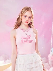Amelia Deacon Hunt Top tank con estampado de letra - Rosa - Ver 2