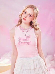 Amelia Deacon Hunt Top tank con estampado de letra - Rosa - Ver 4