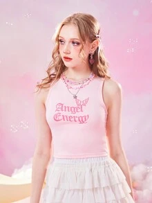 Amelia Deacon Hunt Top tank con estampado de letra - Rosa - Ver 5