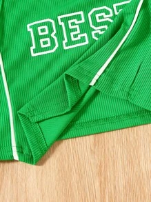 女小童字母圖案頭巾下擺背心上衣 - 綠色 - 查看 5