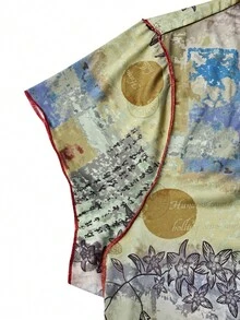 SHEIN LUNE 大碼撞色拼接圖案上衣車縫線T恤 - 彩色 - 查看 4