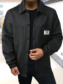 Manfinity Homme Loose Fit Men's Drop Shoulder Coat With Letter Patches And Dual Pockets - Black - View 1