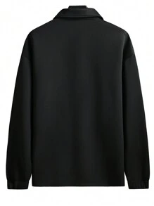 Manfinity Homme Loose Fit Men's Drop Shoulder Coat With Letter Patches And Dual Pockets - Black - View 2