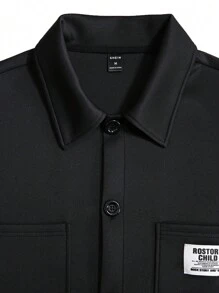 Manfinity Homme Loose Fit Men's Drop Shoulder Coat With Letter Patches And Dual Pockets - Black - View 4