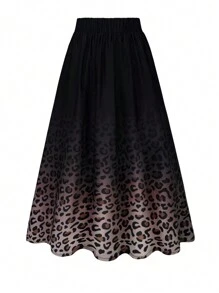 SHEIN LUNE 大碼豹紋印花漸層百褶半身裙 - 彩色 - 查看 1