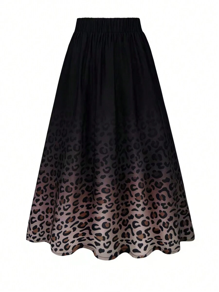 SHEIN LUNE 大碼豹紋印花漸層百褶半身裙 - 彩色 - 查看 1