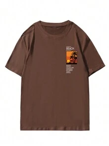 Manfinity RSRT Men Coconut Tree & Slogan Graphic Tee - Coffee Brown - View 3