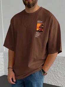 Manfinity RSRT Men Coconut Tree & Slogan Graphic Tee - Coffee Brown - View 5