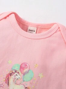 SHEIN 女嬰獨角獸印花撞色滾邊包腳連體睡衣和連體衣和睡袋睡衣套裝 - 彩色 - 查看 8