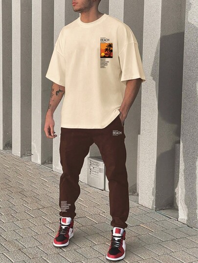 Homme Graphique De Slogan T-shirt & À Cordon Pantalon De Survêtement