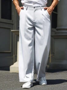 Manfinity Mode 男士斜口袋闊腿西裝褲 - 淺灰色 - 查看 3