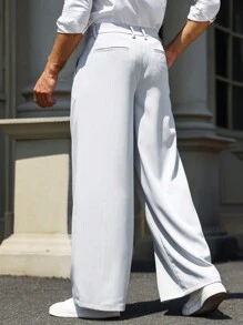 Manfinity Mode 男士斜口袋闊腿西裝褲 - 淺灰色 - 查看 2