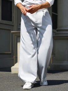 Manfinity Mode 男士斜口袋闊腿西裝褲 - 淺灰色 - 查看 6